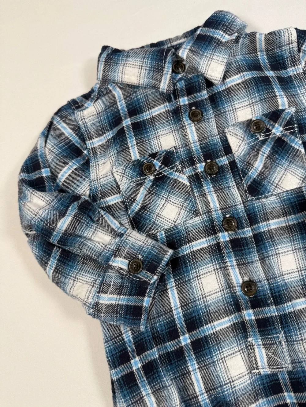 OSHKOSH BGOSH Baby Plaid Flannel Shirt Bodysuit Size 9M Blue Lumberjack Cozy‎